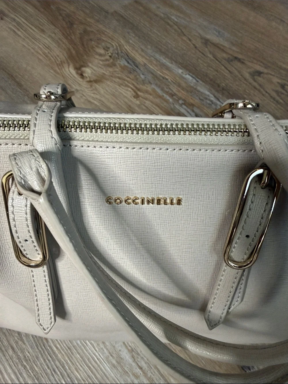 COCCINELLE Cream Leather Satchel Bag